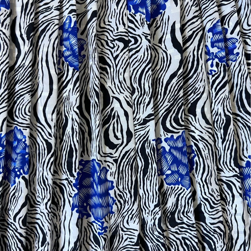 Vintage 80s Evanna Pleated Skirt & Blouse Set - Zebra & Blue Flower Print - Sz M - Picture 14 of 17
